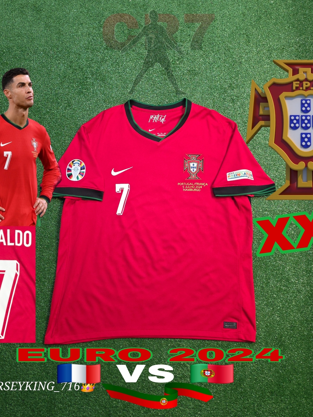 Nike Portugal FPF Cristiano Ronaldo #7 Euro 2024 Home Jersey Vs France Rare XXL